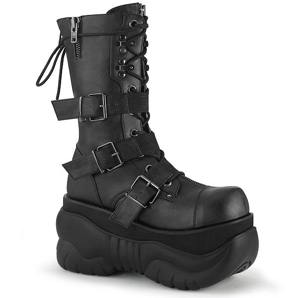 Demonia Women's Boxer-230 Mid Calf Boots - Black Vegan Leather D6027-54US Clearance